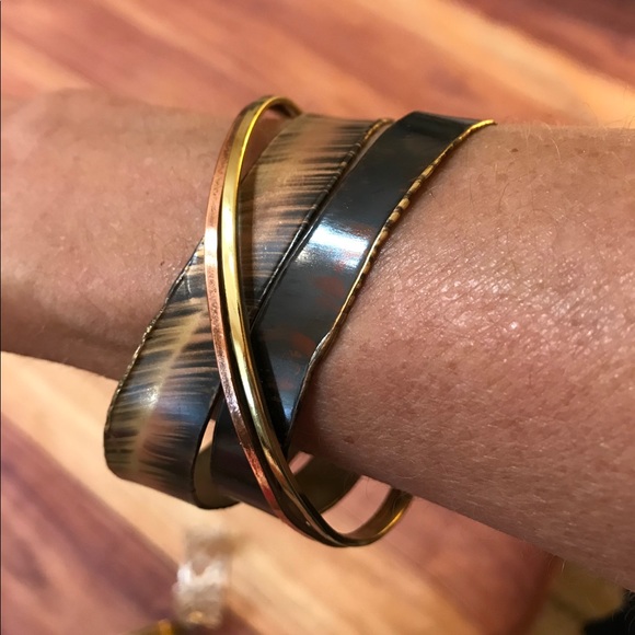 “Wood” look Cuff Bracelet w/Gold & Copper Accent - Picture 6 of 6